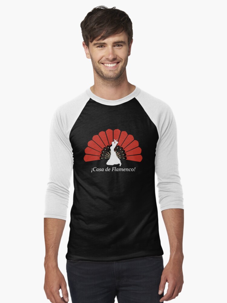 Thumbnail 1 of 3, Baseball ¾ Sleeve T-Shirt, Casa de Flamenco (Black) designed and sold by LightningSolas.
