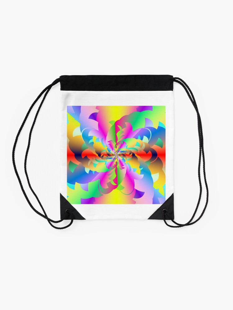 Thumbnail 2 of 3, Drawstring Bag, Fractured Fractal Fire Flower Flameout designed and sold by zedpower.
