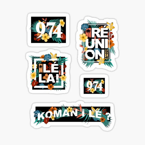 974 Ile de la Reunion - Flowers -  x5 Sticker
