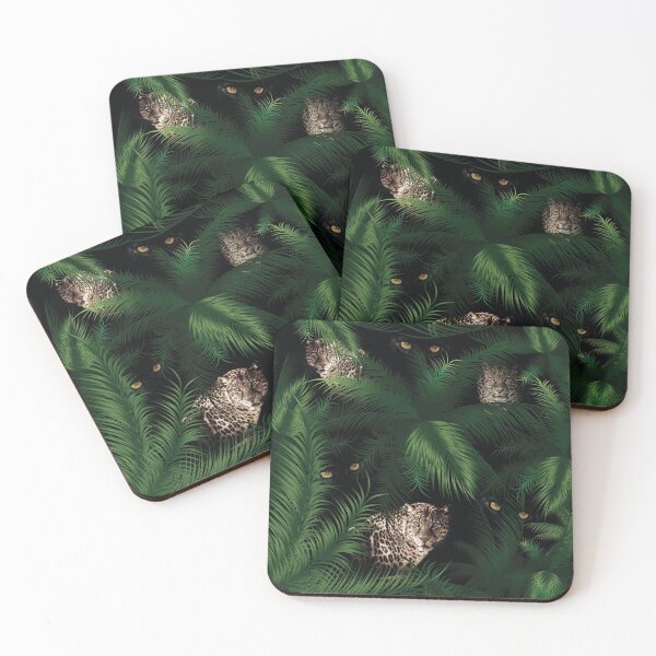 Item preview, eyes and leopards hidden in the spooky dark forest, green tropical leaves designed and sold by Beyhandesgn.