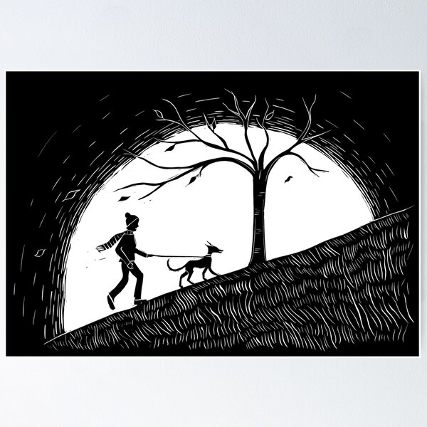 Item preview, Whippet Dog Walker Sunset Linograbado designed and sold by Maddy Bennett.