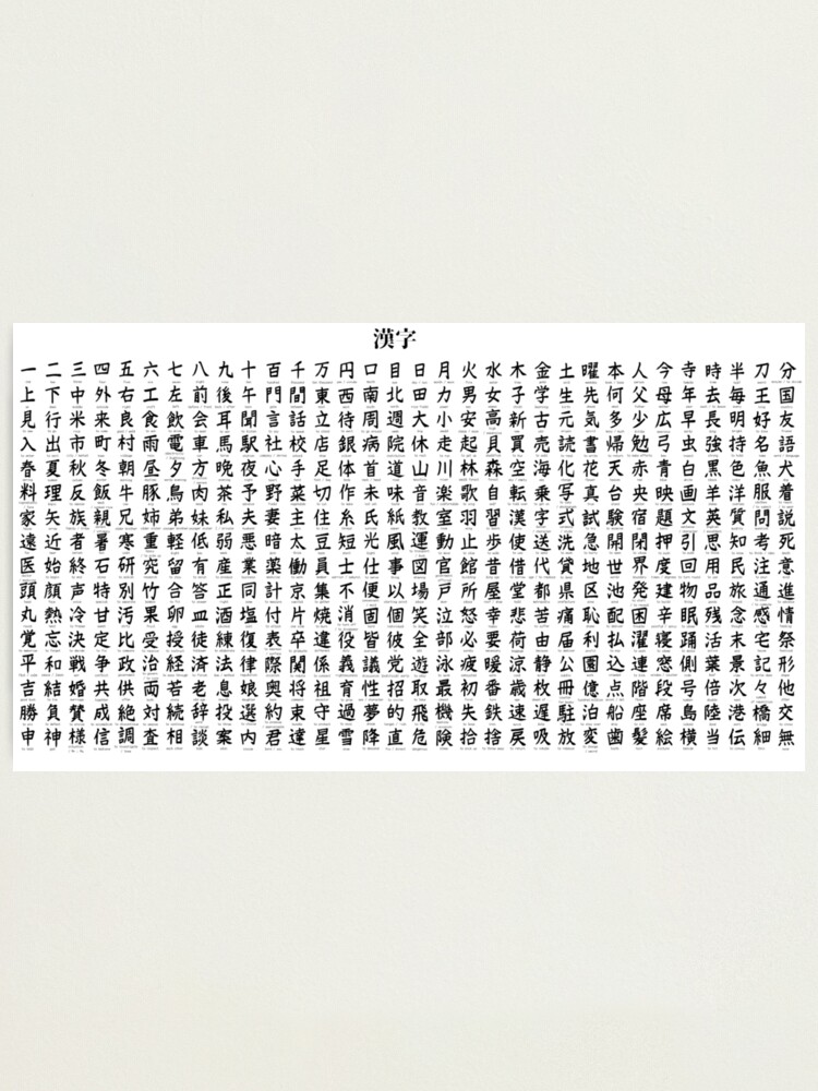 Kanji Chart Meanings White Photographic Print For Sale By Kanjisetas Redbubble