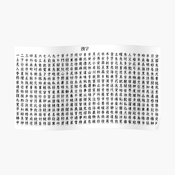 Kanji Chart Meanings -White- Poster