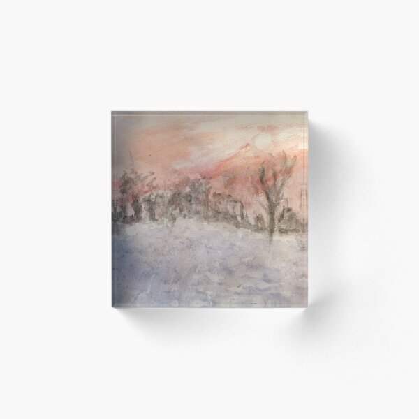 Scottish Winter Snow Scene watercolour design Acrylic Block