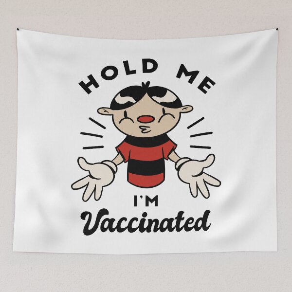 Item preview, Vaccinated T-Shirt, Hold me I'm vaccinated, Covid Shirt, Covid Vaccine Shirt, Design of a cartoon designed and sold by UniqueStylistic.