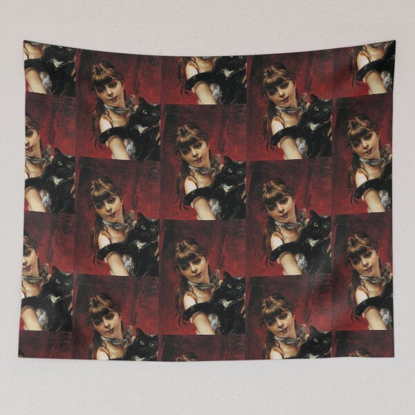 Item preview, Black Cat good luck Cats feline lovers cat with vintage girl designed and sold by Coolstuff4you71.