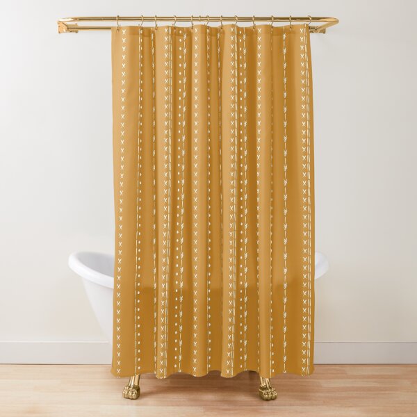 White and mustard mud cloth boho pattern design Shower Curtain
