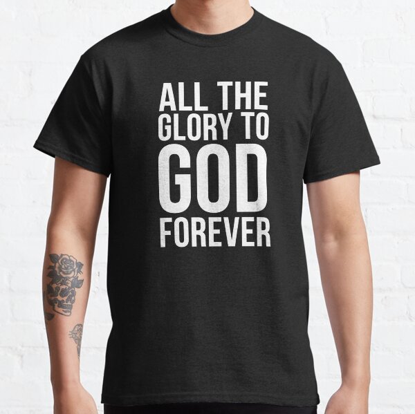 Vista previa del artículo con la obra «Toda la gloria a Dios para siempre», diseñado y vendido por Capybara Clothing.