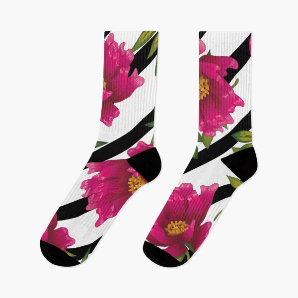 Item preview, Deep pink peonies on white background with narrow black lines designed and sold by fowons.
