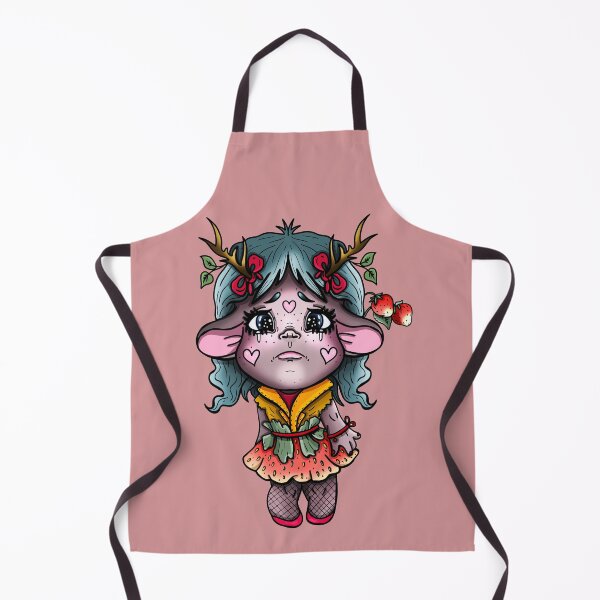 Item preview, Cartoon little troll with horns, sad girl in strawberry skirt. designed and sold by LaraCoolart.