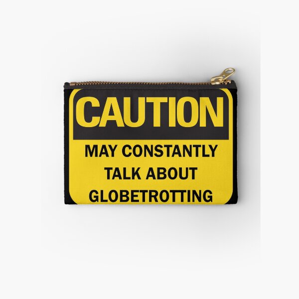 Item preview, Caution: may constantly talk about globetrotting funny nomad saying with yellow and black typography (dark mode) designed and sold by Deegital18.