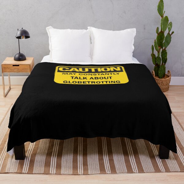 Item preview, Caution: may constantly talk about globetrotting funny nomad saying with yellow and black typography (dark mode) designed and sold by Deegital18.