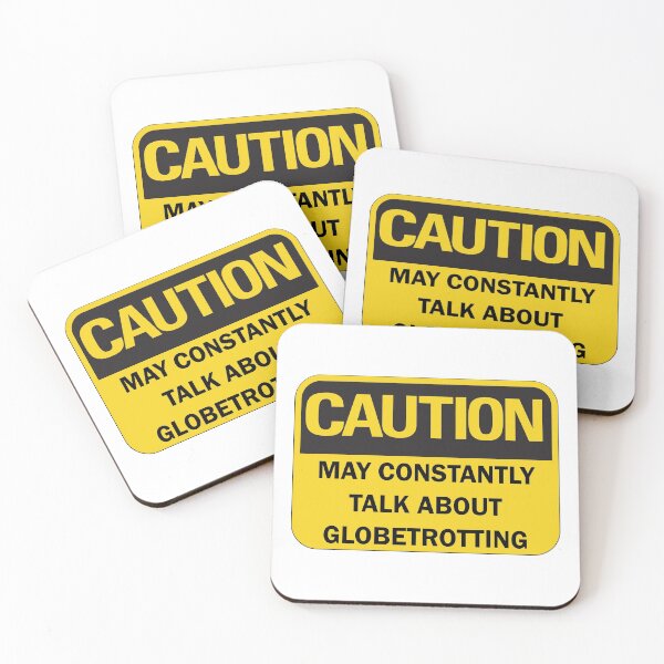 Item preview, Caution: may constantly talk about globetrotting funny nomad saying with yellow and black typography. designed and sold by Deegital18.