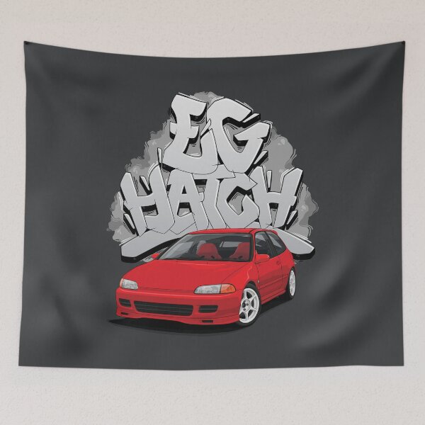 Item preview, Civic EG hatch red with graffiti background designed and sold by ArtyMotive.