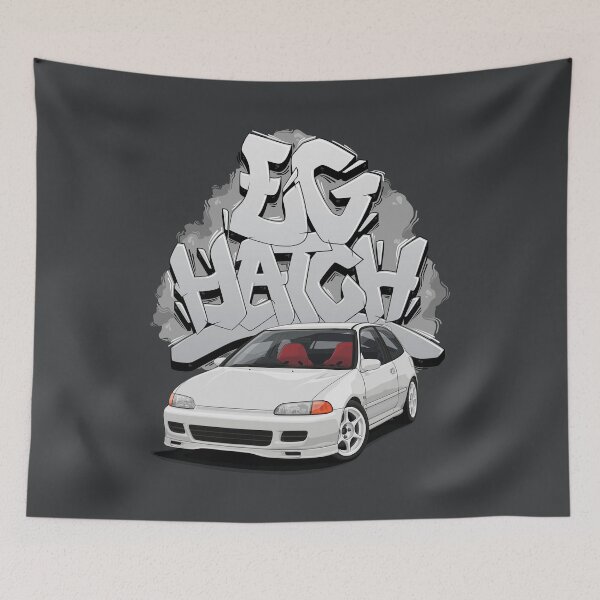Item preview, Civic EG hatch white with graffiti background designed and sold by ArtyMotive.