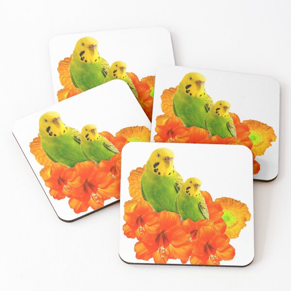 Item preview,  TROPICAL FLOWERS GREEN-YELLOW PARAKEETS designed and sold by sharlesart.