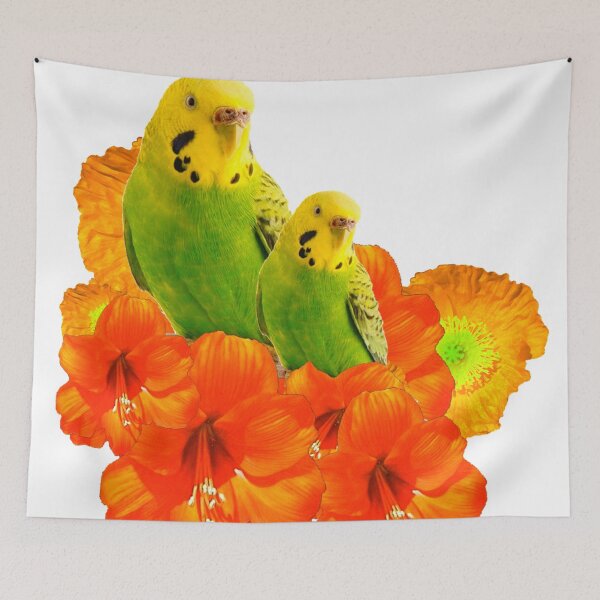 Item preview,  TROPICAL FLOWERS GREEN-YELLOW PARAKEETS designed and sold by sharlesart.