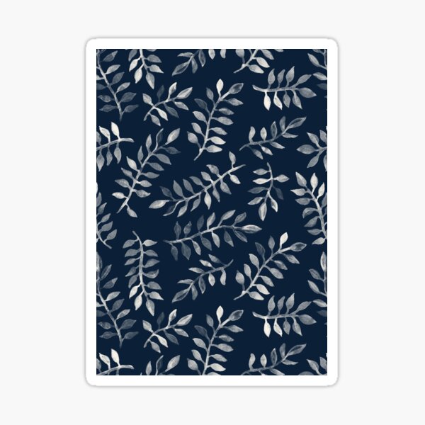 White Leaves on Navy - a hand painted pattern Sticker