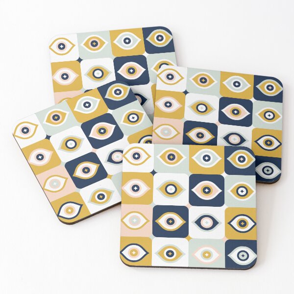 Item preview, Checkered Retro Eyes – Ochre, Mint & Navy designed and sold by Cat Coquillette.