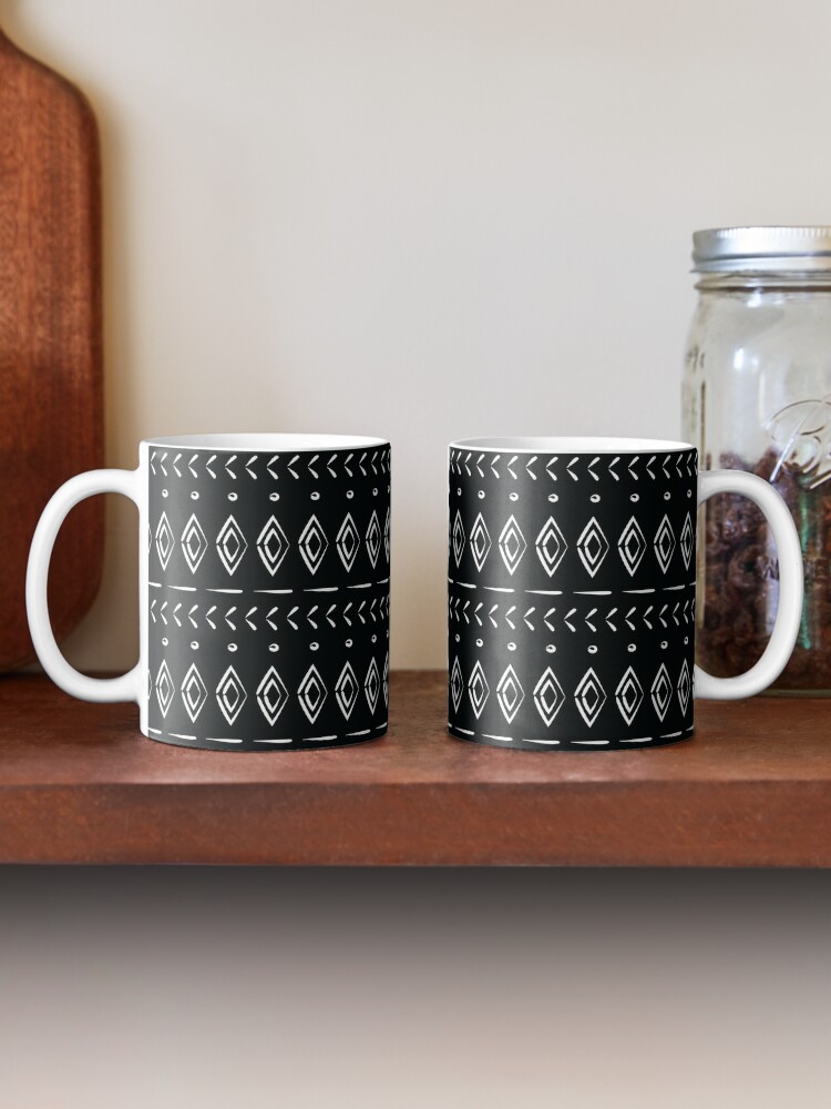 Black White Mug Line Diamond Shape Custom Unique Ceramic Coffee