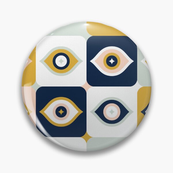 Item preview, Checkered Retro Eyes – Ochre, Mint & Navy designed and sold by Cat Coquillette.