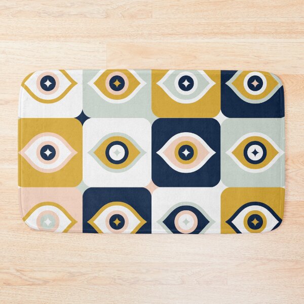 Item preview, Checkered Retro Eyes – Ochre, Mint & Navy designed and sold by Cat Coquillette.