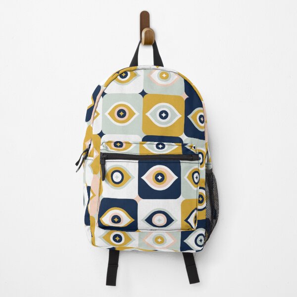 Item preview, Checkered Retro Eyes – Ochre, Mint & Navy designed and sold by Cat Coquillette.
