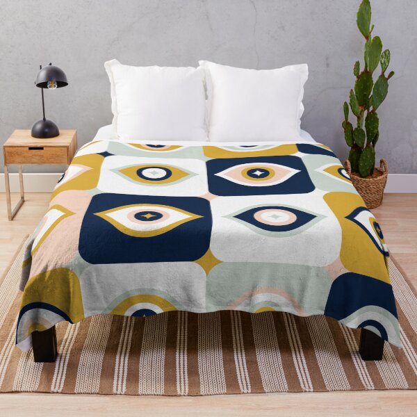 Item preview, Checkered Retro Eyes – Ochre, Mint & Navy designed and sold by Cat Coquillette.