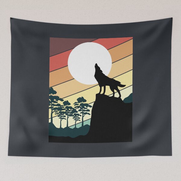 Item preview, Wolf Silhouette Wolfs Howling At Moon retro sunset designed and sold by Phoca Mobil.