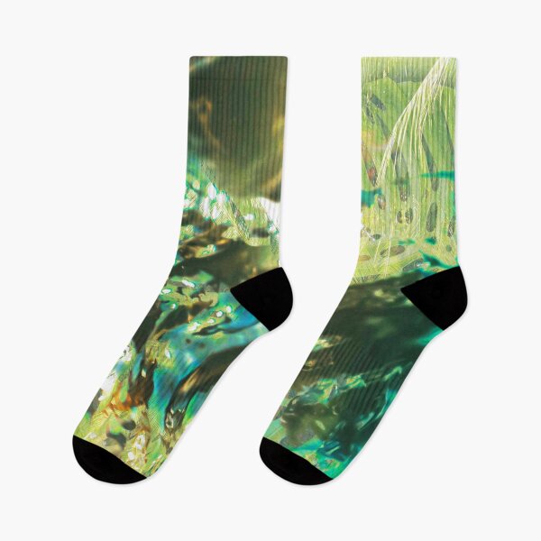 Item preview, Nacre abstract green ocean, monstrera plant, palm trees, collage designed and sold by marina ralston.