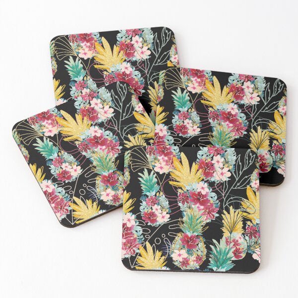 Item preview, A beautiful floral and gold pineapple pattern with exotic leaves  designed and sold by ritapestaninha.