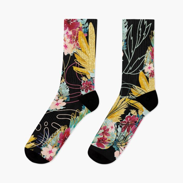 Item preview, A beautiful floral and gold pineapple pattern with exotic leaves  designed and sold by ritapestaninha.