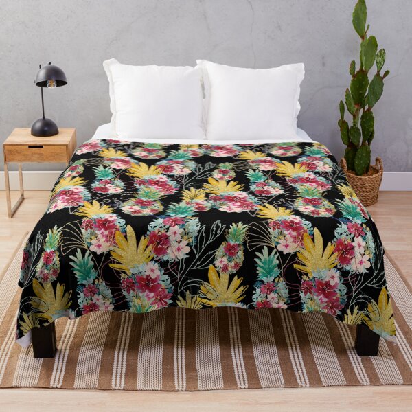 Item preview, A beautiful floral and gold pineapple pattern with exotic leaves designed and sold by ritapestaninha.