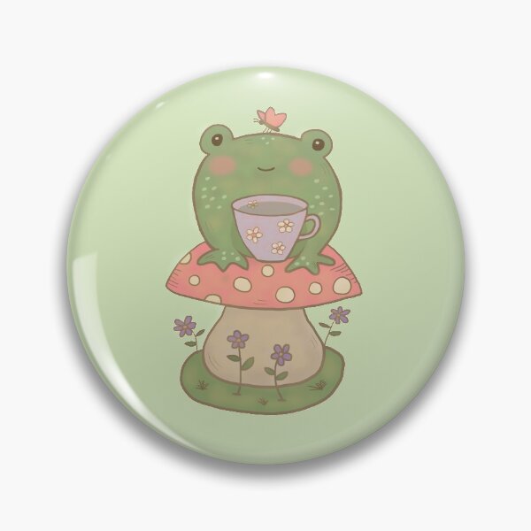Item preview, Cute Cottagecore Frog on Mushroom With Tea Cup designed and sold by GrimButterfly.
