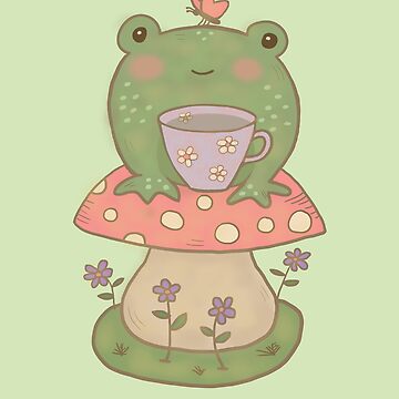 Frogs Drinking Tea Mushroom Cute Cottagecore Aesthetic Frog Front & Back  Coffee Mug