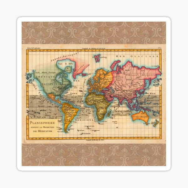 Item preview, World Map 1700s Antique Vintage Hemisphere Continents Geography designed and sold by antiqueart.