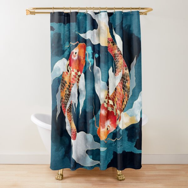 One Line Koi Fish Shower Curtain