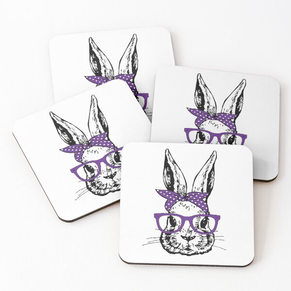 Item preview, Cute Bunny Rabbit with Purple Glasses and Bandana Head Bow  designed and sold by Rabbitti.