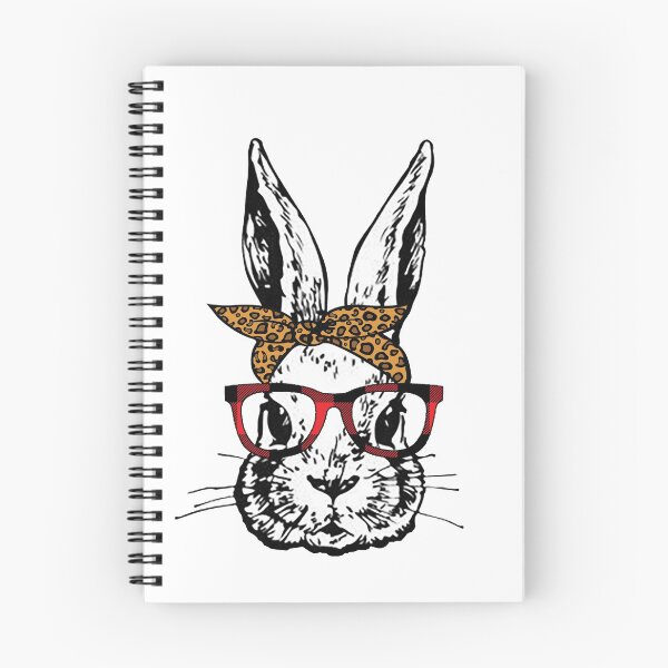 Item preview, Cute Bunny Rabbit with Red Plaid Glasses and Leopard Print Bandana Head Bow  designed and sold by Rabbitti.