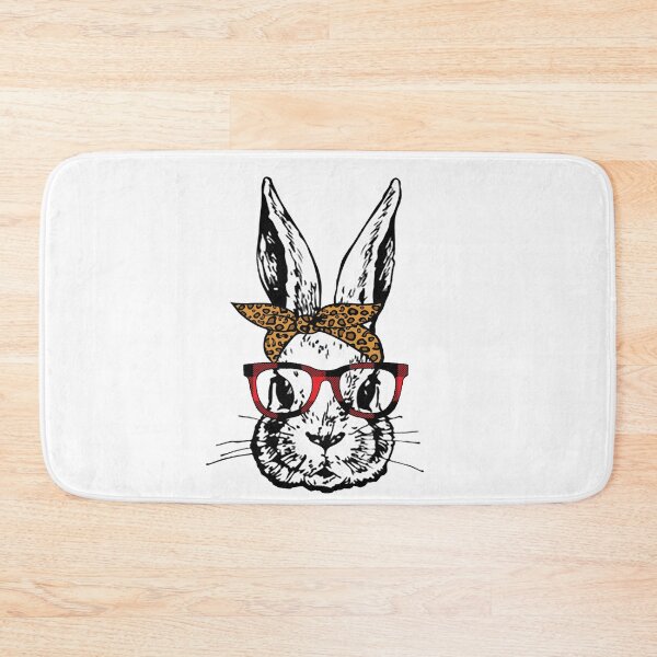 Item preview, Cute Bunny Rabbit with Red Plaid Glasses and Leopard Print Bandana Head Bow  designed and sold by Rabbitti.