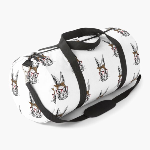 Item preview, Cute Bunny Rabbit with Red Plaid Glasses and Leopard Print Bandana Head Bow  designed and sold by Rabbitti.