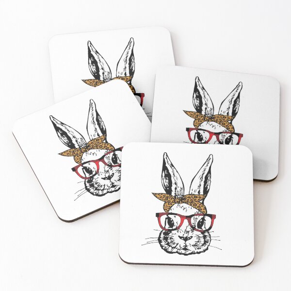 Item preview, Cute Bunny Rabbit with Red Plaid Glasses and Leopard Print Bandana Head Bow  designed and sold by Rabbitti.