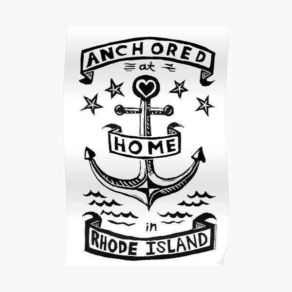 Anchored at HOME in Rhode Island - original linocut design and print Poster
