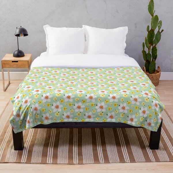 Watercolour Daffodil Repeat Pattern Throw Blanket
