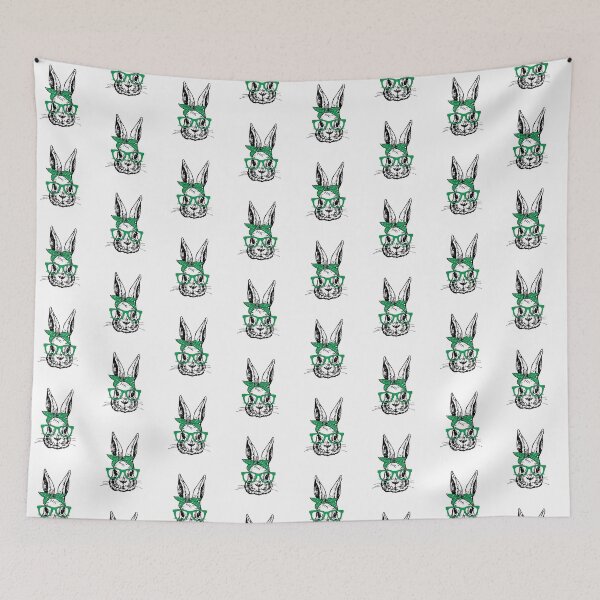 Item preview, Cute Bunny Rabbit with Green Glasses and Bandana Head Bow  designed and sold by Rabbitti.