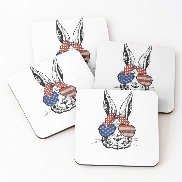 Item preview, Cute Bunny Rabbit with Stars and Stripes Aviator Glasses and Red Bandana Head Bow  designed and sold by Rabbitti.