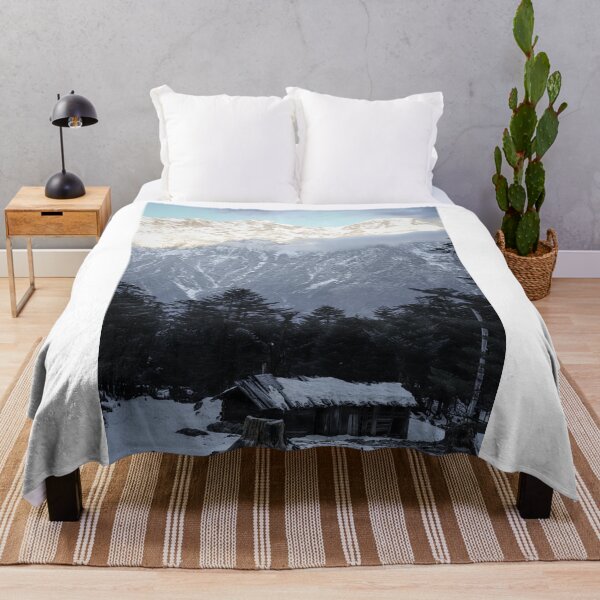Item preview, A small hut in the snowy valley beside the mountain in the early morning and the the sun rays making the top of the mountain shine bright in Sikkim, India  designed and sold by FCEalin.