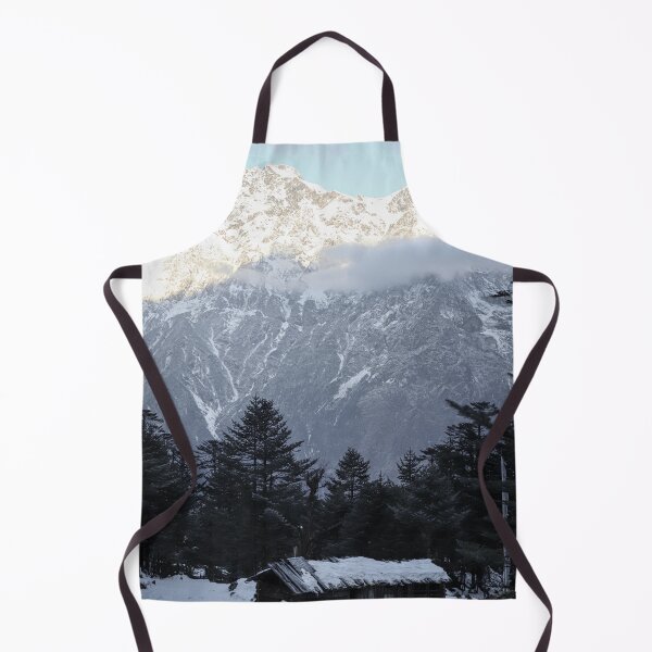 Item preview, A small hut in the snowy valley beside the mountain in the early morning and the the sun rays making the top of the mountain shine bright in Sikkim, India  designed and sold by FCEalin.