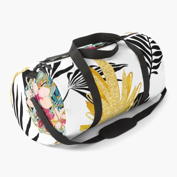Item preview, Beautiful floral and gold pineapple pattern with exotic black leaves  designed and sold by ritapestaninha.