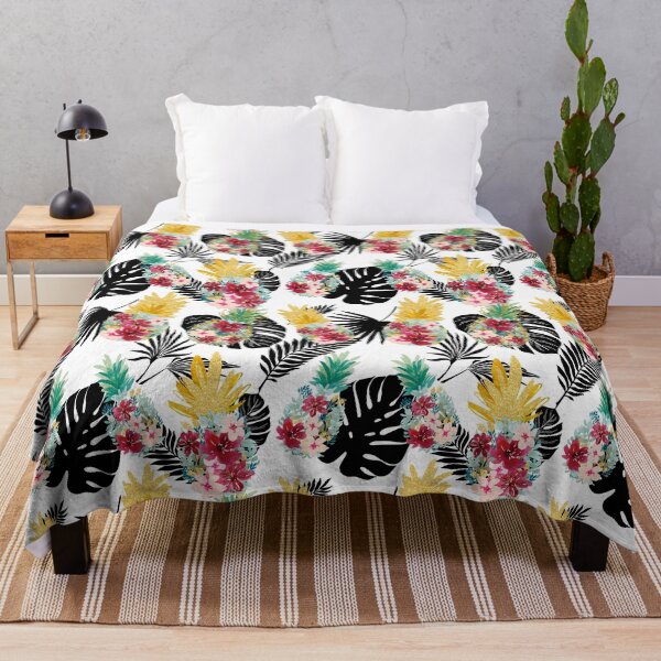 Item preview, Beautiful floral and gold pineapple pattern with exotic black leaves designed and sold by ritapestaninha.
